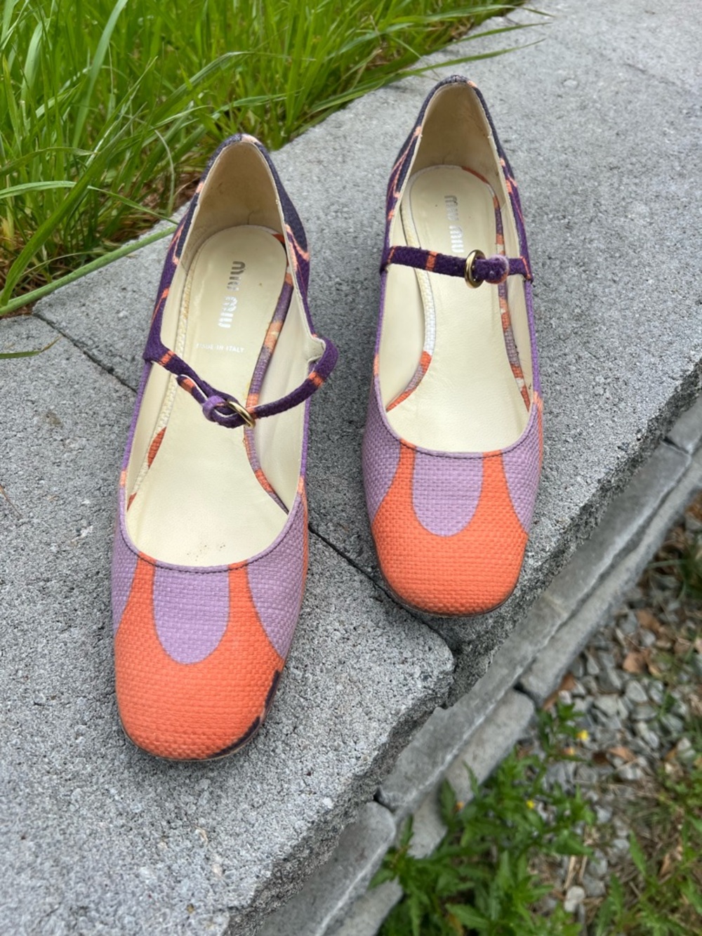 Miu Miu Two-Tone Orange and Lavender Mary Jane Pumps